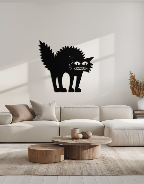 Load image into Gallery viewer, Scared Cat Silhouette Metal Wall Art – Modern Black Cat Halloween Home Decor- KAF524
