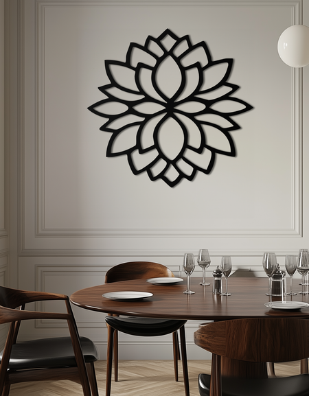 Lotus Çiçeği Silüeti Metal Duvar Sanatı – Ev veya Ofis için Zarif Siyah Zen Dekoru- KAF525