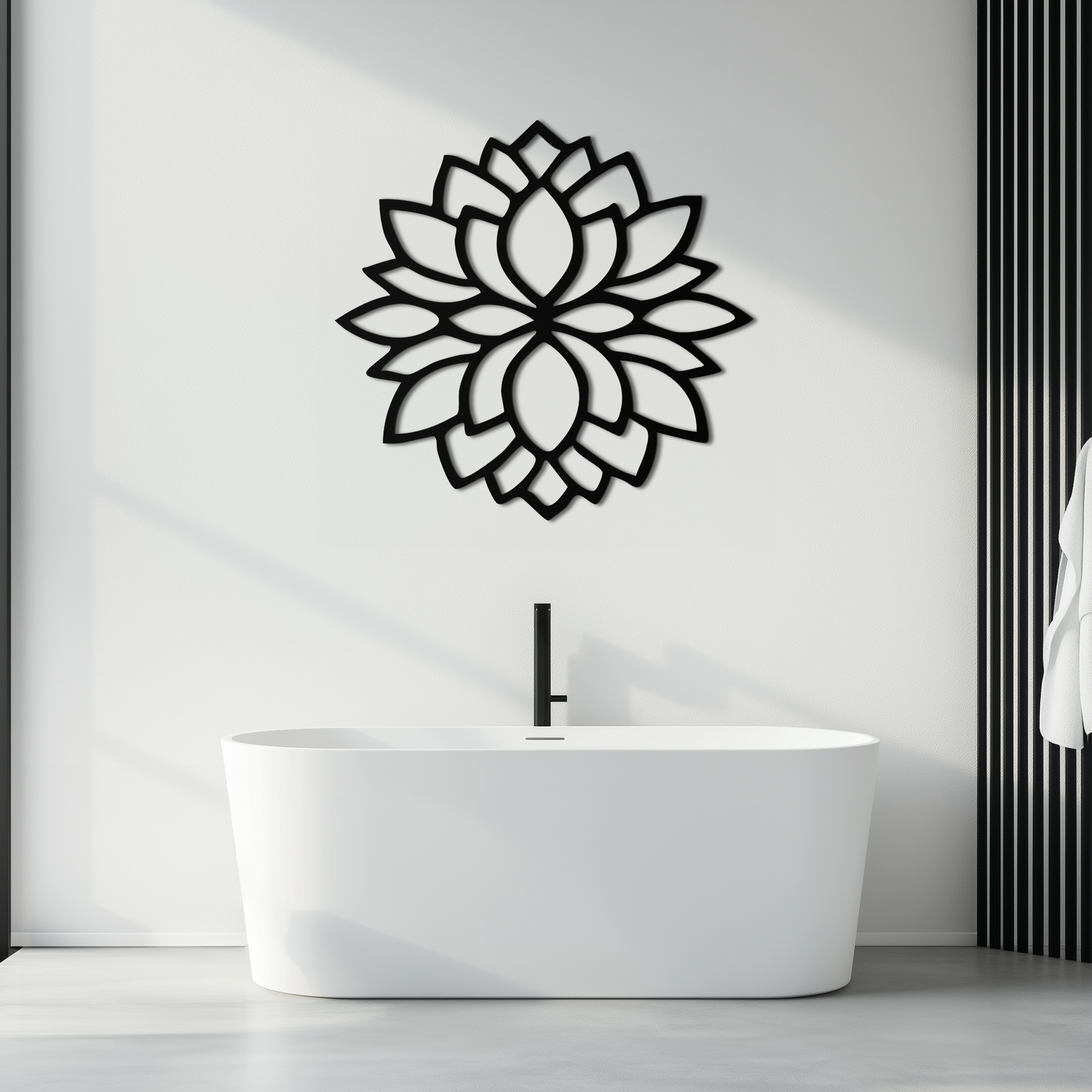 Lotus Çiçeği Silüeti Metal Duvar Sanatı – Ev veya Ofis için Zarif Siyah Zen Dekoru- KAF525