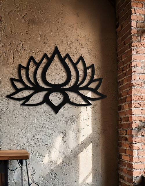Resmi Galeri görüntüleyicisine yükleyin, Lotus Çiçeği Silüeti Metal Duvar Sanatı – Modern Siyah Çiçekli Ev Dekoru- KAF526
