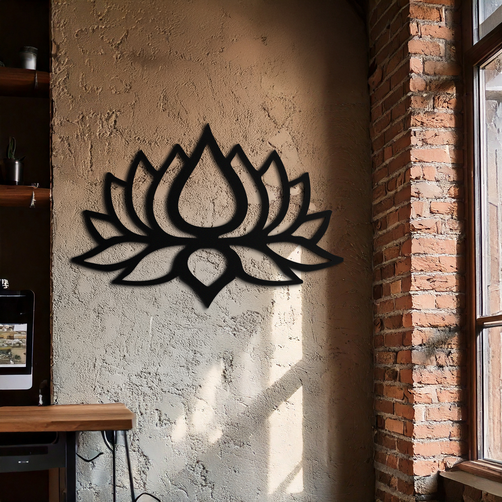 Lotus Çiçeği Silüeti Metal Duvar Sanatı – Modern Siyah Çiçekli Ev Dekoru- KAF526