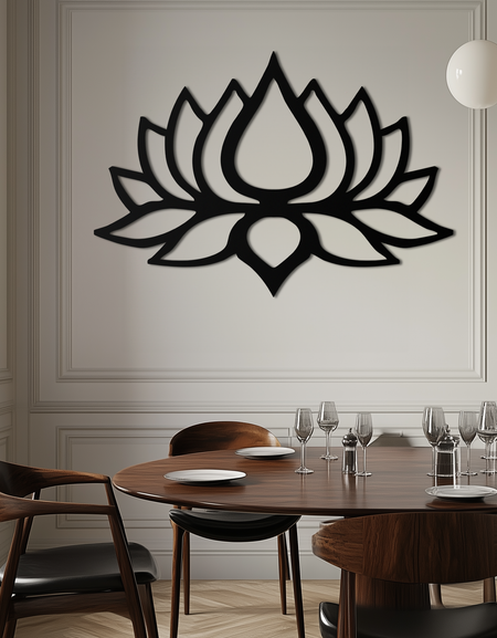 Lotus Çiçeği Silüeti Metal Duvar Sanatı – Modern Siyah Çiçekli Ev Dekoru- KAF526