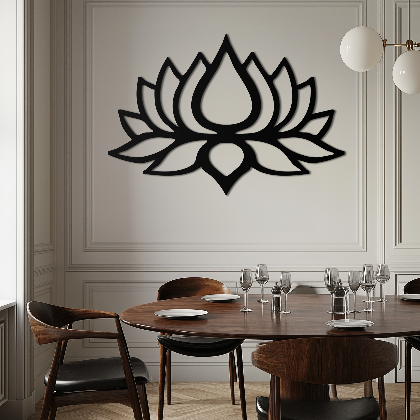Lotus Çiçeği Silüeti Metal Duvar Sanatı – Modern Siyah Çiçekli Ev Dekoru- KAF526