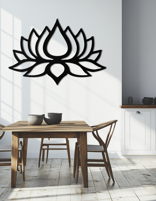 Resmi Galeri görüntüleyicisine yükleyin, Lotus Çiçeği Silüeti Metal Duvar Sanatı – Modern Siyah Çiçekli Ev Dekoru- KAF526
