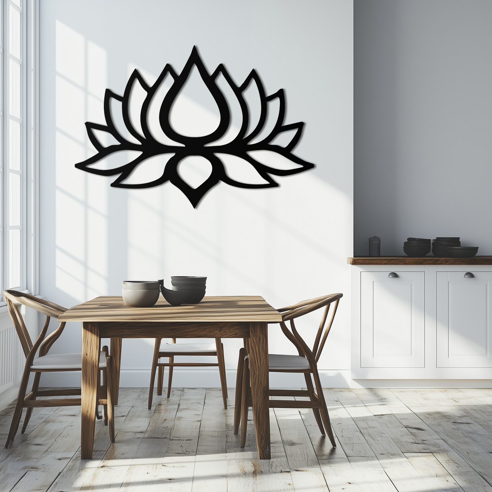 Lotus Çiçeği Silüeti Metal Duvar Sanatı – Modern Siyah Çiçekli Ev Dekoru- KAF526