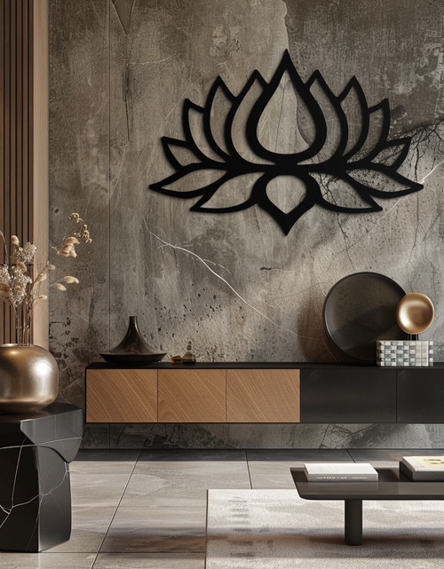 Resmi Galeri görüntüleyicisine yükleyin, Lotus Çiçeği Silüeti Metal Duvar Sanatı – Modern Siyah Çiçekli Ev Dekoru- KAF526
