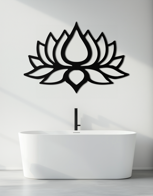 Resmi Galeri görüntüleyicisine yükleyin, Lotus Çiçeği Silüeti Metal Duvar Sanatı – Modern Siyah Çiçekli Ev Dekoru- KAF526
