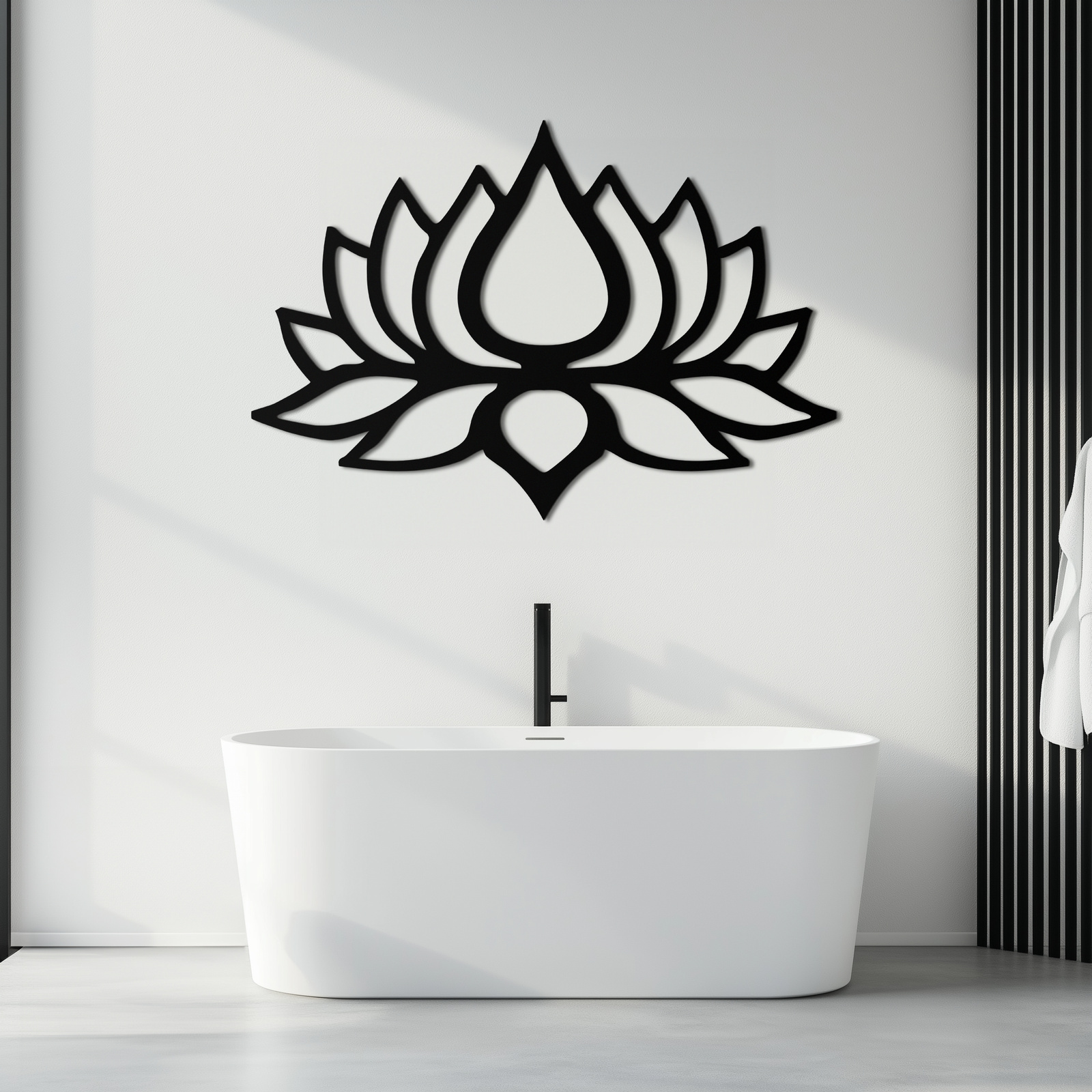 Lotus Çiçeği Silüeti Metal Duvar Sanatı – Modern Siyah Çiçekli Ev Dekoru- KAF526