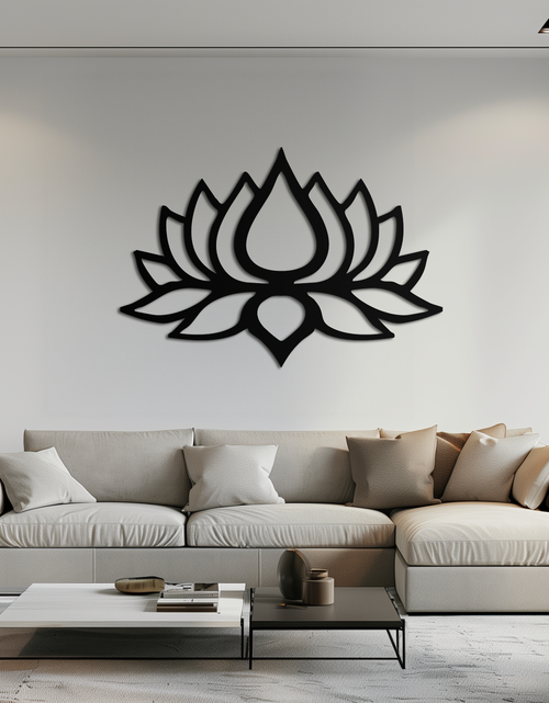 Resmi Galeri görüntüleyicisine yükleyin, Lotus Çiçeği Silüeti Metal Duvar Sanatı – Modern Siyah Çiçekli Ev Dekoru- KAF526
