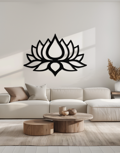 Resmi Galeri görüntüleyicisine yükleyin, Lotus Çiçeği Silüeti Metal Duvar Sanatı – Modern Siyah Çiçekli Ev Dekoru- KAF526
