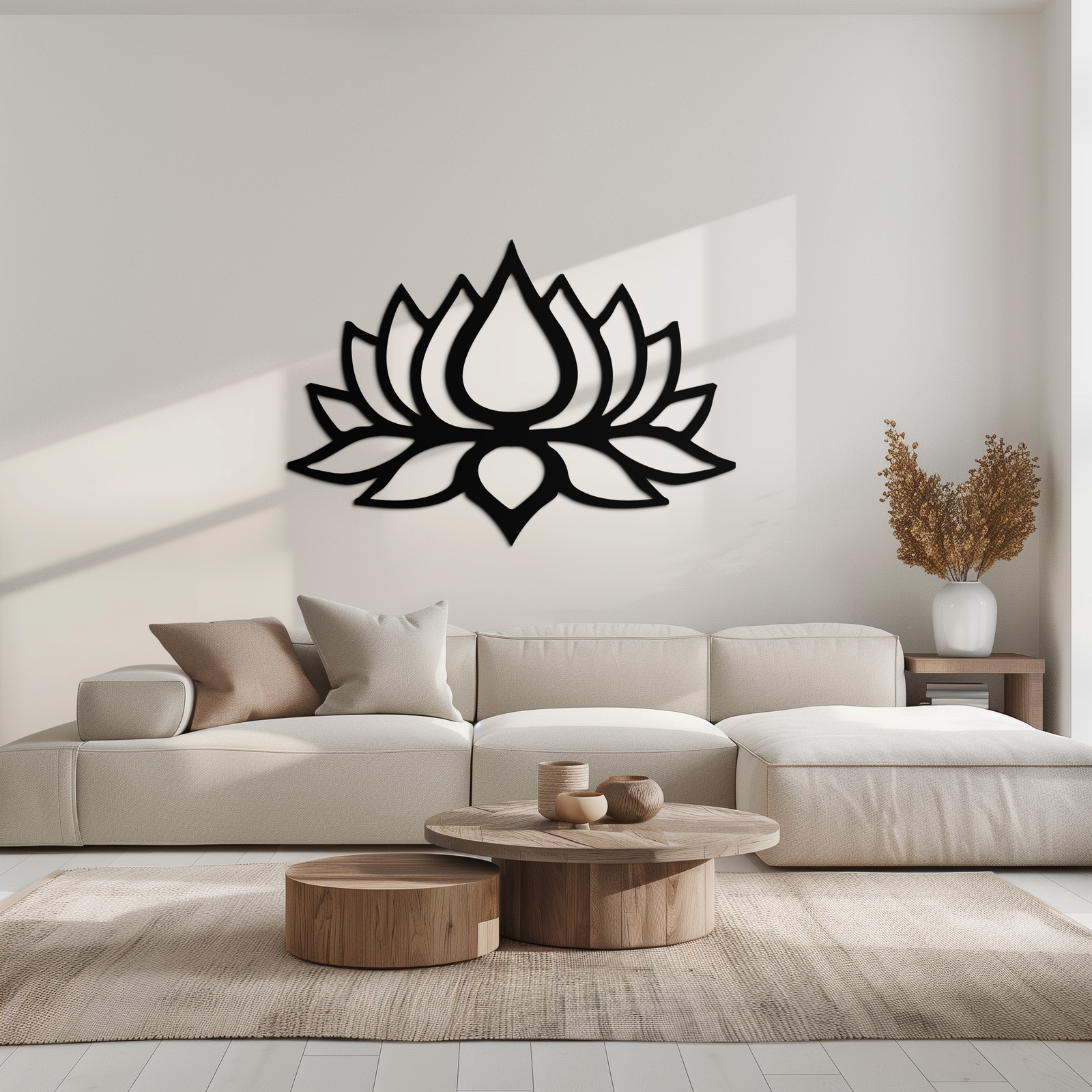Lotus Çiçeği Silüeti Metal Duvar Sanatı – Modern Siyah Çiçekli Ev Dekoru- KAF526