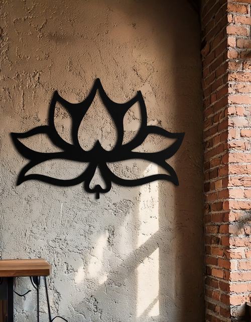 Resmi Galeri görüntüleyicisine yükleyin, Lotus Çiçeği Metal Duvar Sanatı – Modern Siyah Çiçekli Duvar Dekoru- KAF527
