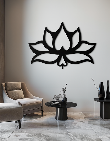 Lotus Çiçeği Metal Duvar Sanatı – Modern Siyah Çiçekli Duvar Dekoru- KAF527
