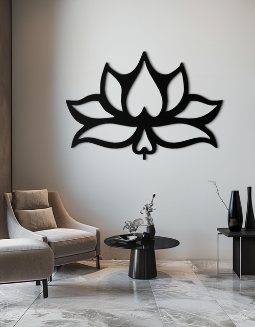 Resmi Galeri görüntüleyicisine yükleyin, Lotus Çiçeği Metal Duvar Sanatı – Modern Siyah Çiçekli Duvar Dekoru- KAF527
