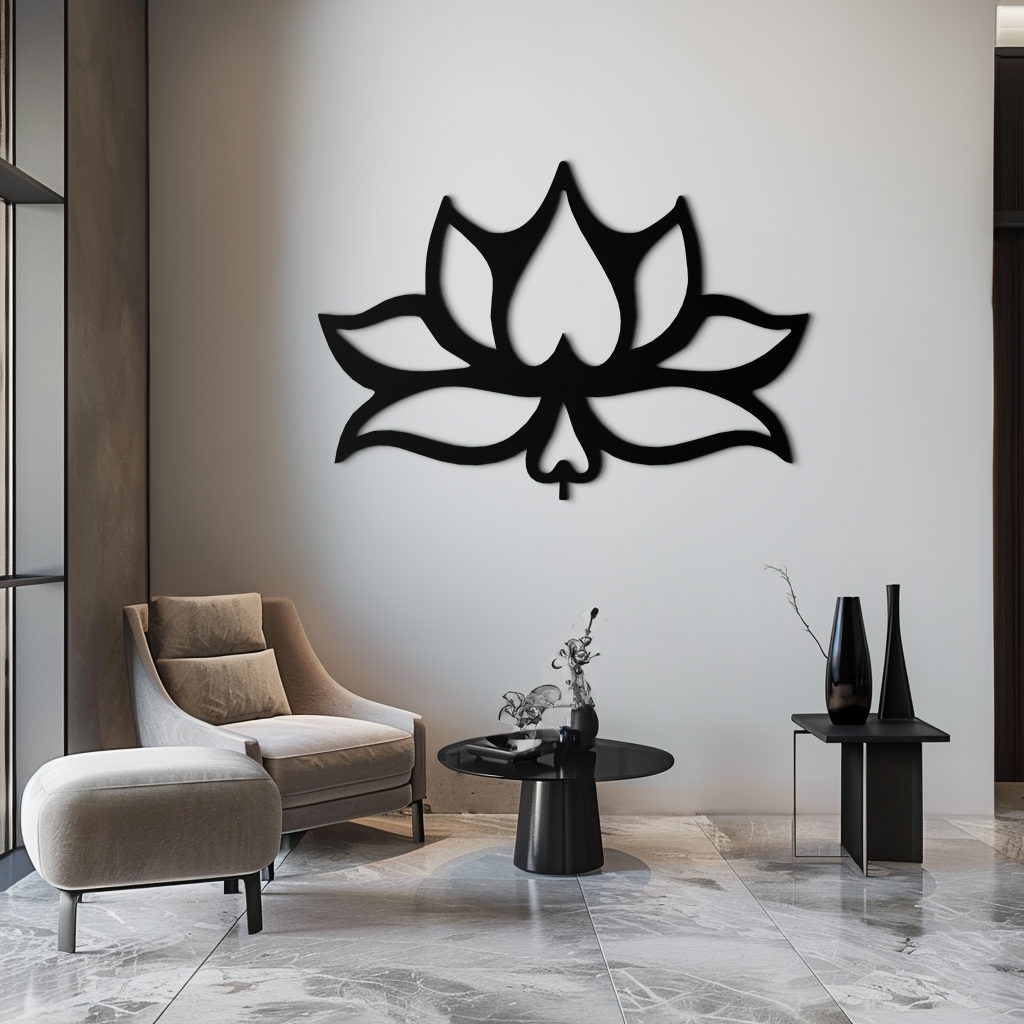 Lotus Çiçeği Metal Duvar Sanatı – Modern Siyah Çiçekli Duvar Dekoru- KAF527