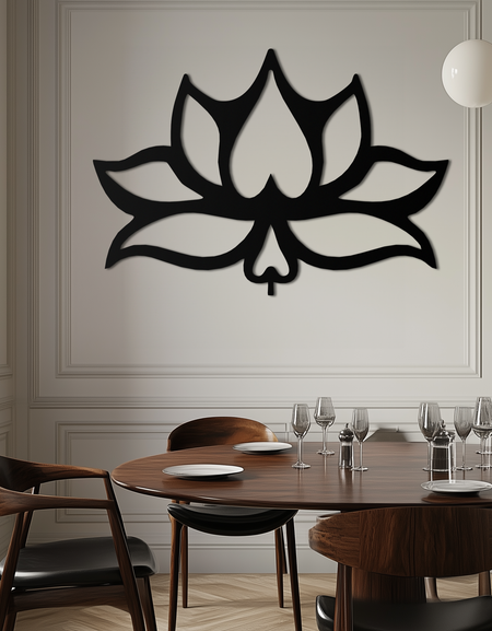 Lotus Çiçeği Metal Duvar Sanatı – Modern Siyah Çiçekli Duvar Dekoru- KAF527