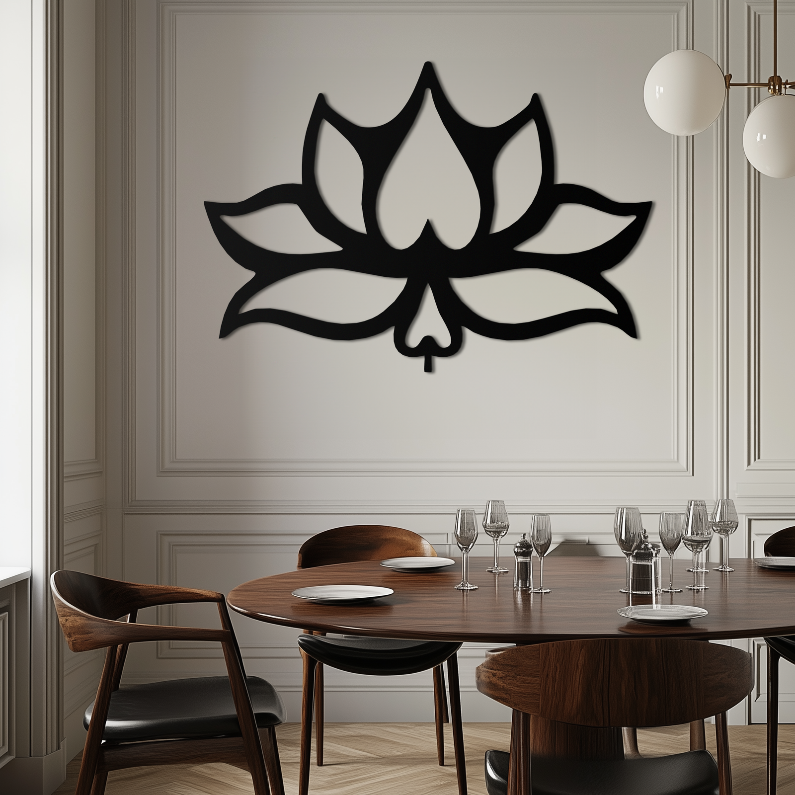 Lotus Çiçeği Metal Duvar Sanatı – Modern Siyah Çiçekli Duvar Dekoru- KAF527