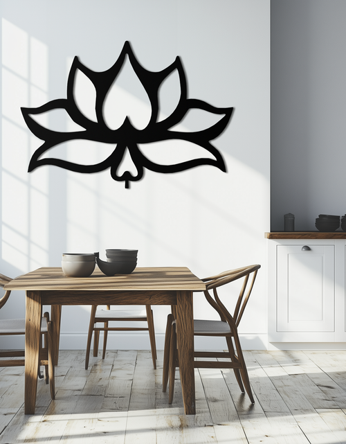 Resmi Galeri görüntüleyicisine yükleyin, Lotus Çiçeği Metal Duvar Sanatı – Modern Siyah Çiçekli Duvar Dekoru- KAF527
