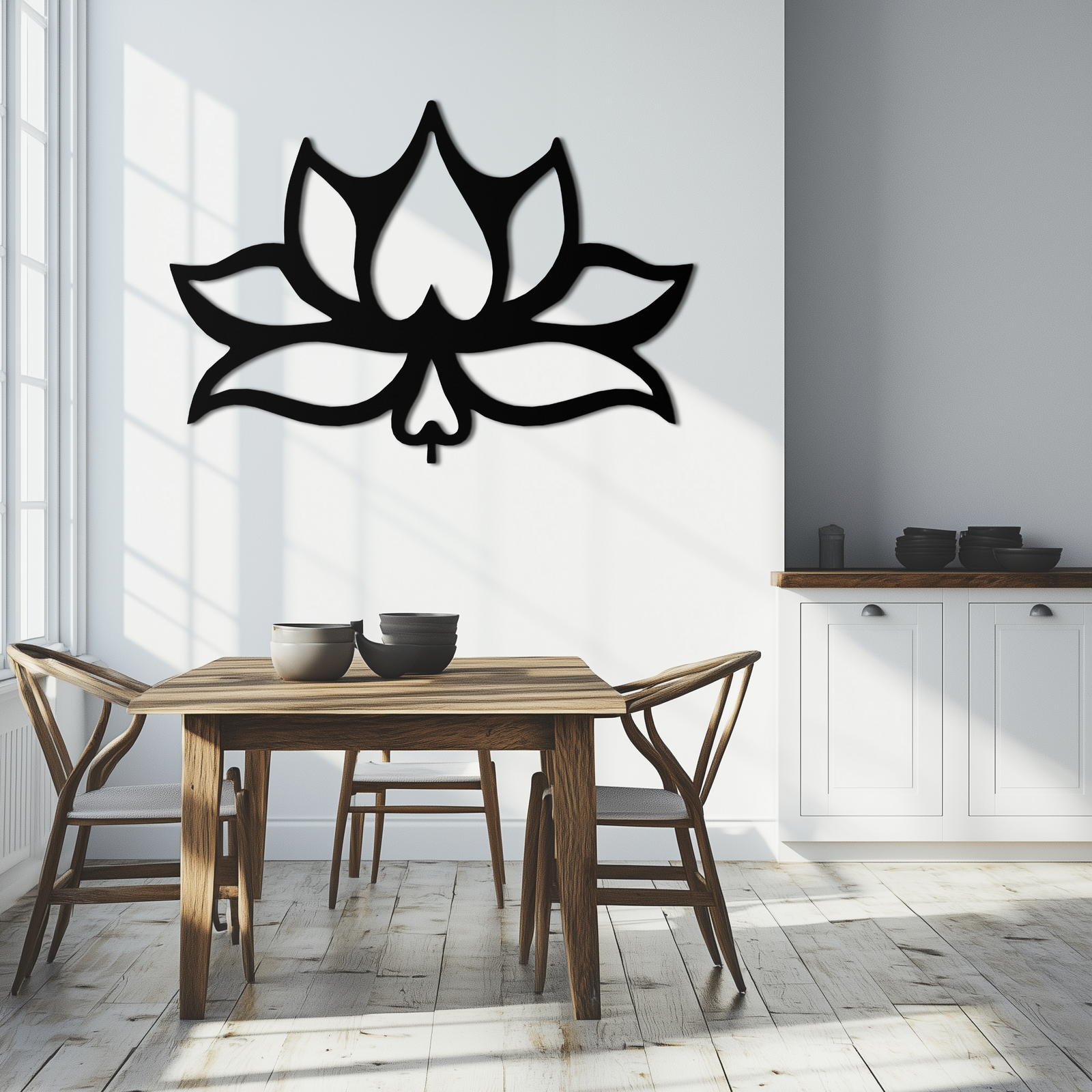 Lotus Çiçeği Metal Duvar Sanatı – Modern Siyah Çiçekli Duvar Dekoru- KAF527