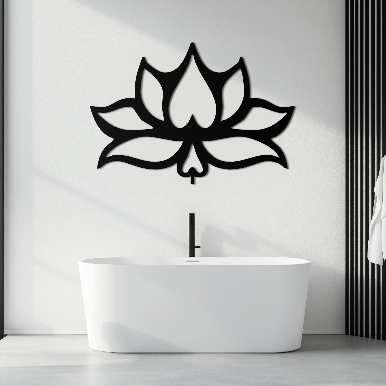 Lotus Çiçeği Metal Duvar Sanatı – Modern Siyah Çiçekli Duvar Dekoru- KAF527