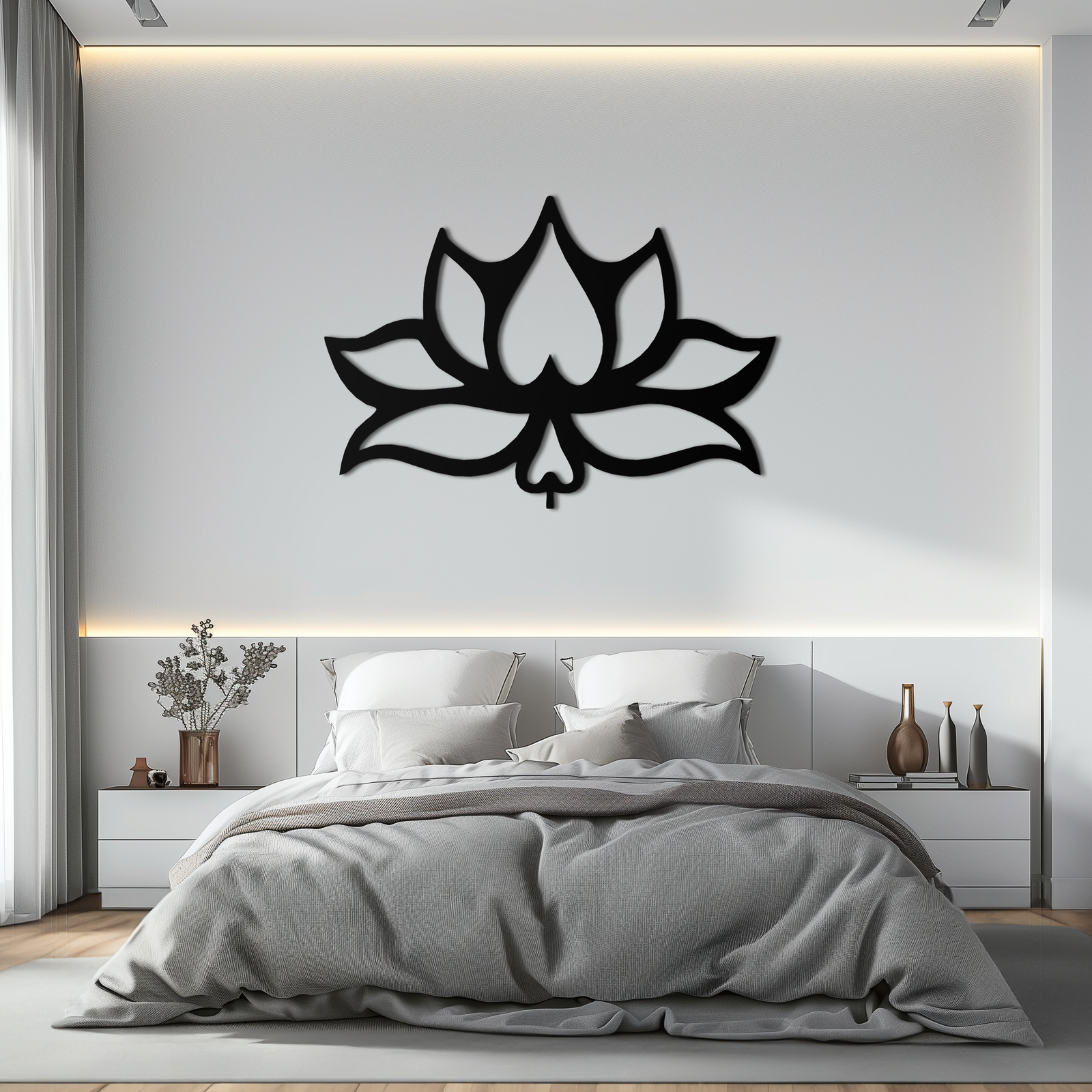 Lotus Çiçeği Metal Duvar Sanatı – Modern Siyah Çiçekli Duvar Dekoru- KAF527