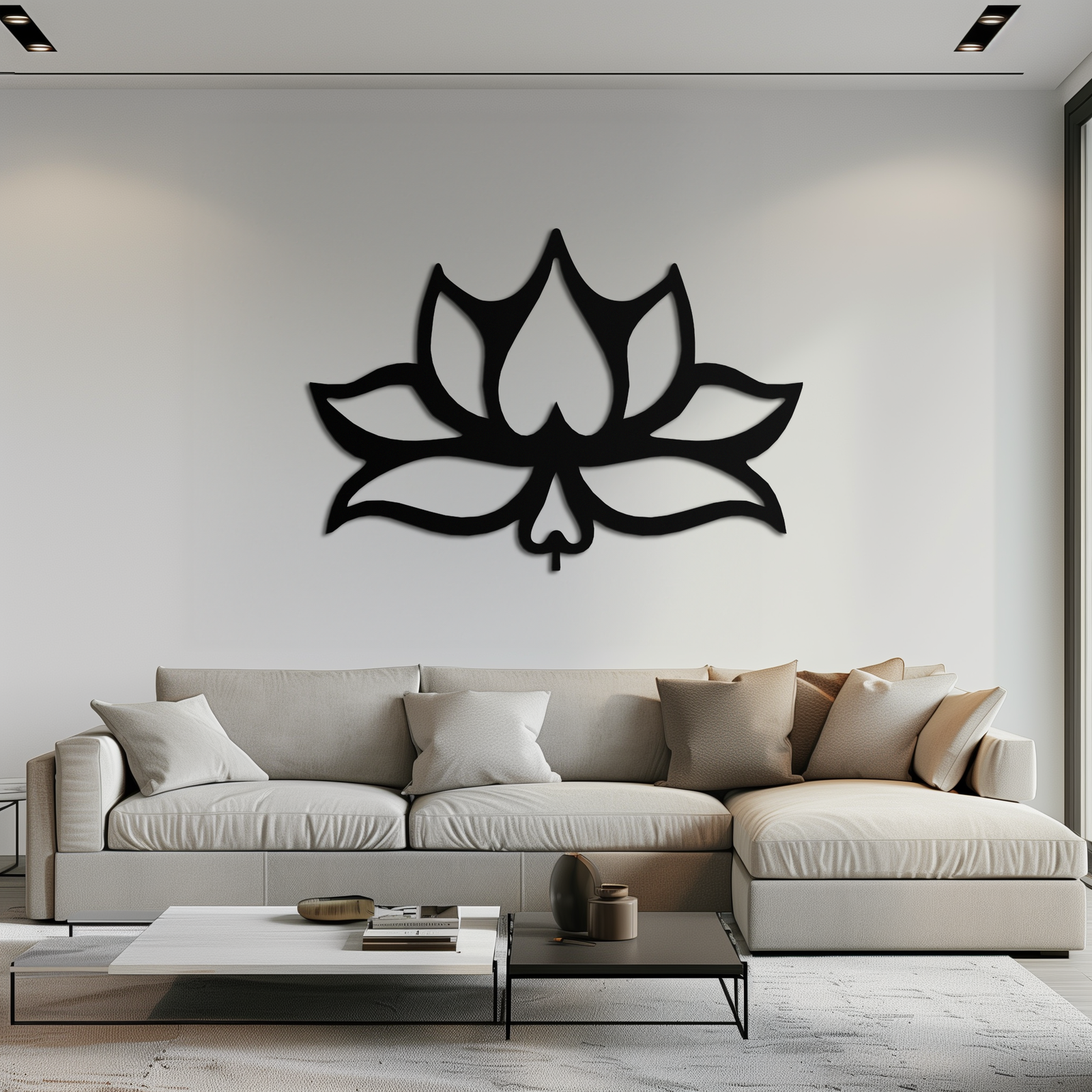Lotus Çiçeği Metal Duvar Sanatı – Modern Siyah Çiçekli Duvar Dekoru- KAF527