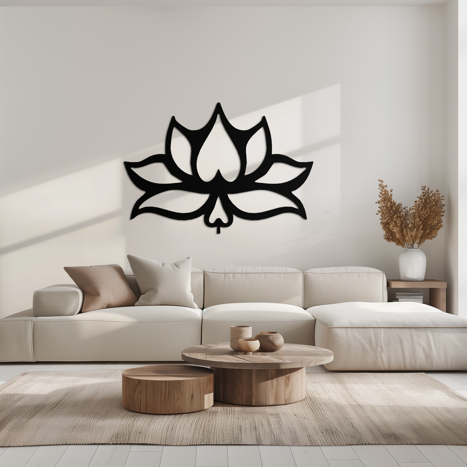 Lotus Çiçeği Metal Duvar Sanatı – Modern Siyah Çiçekli Duvar Dekoru- KAF527