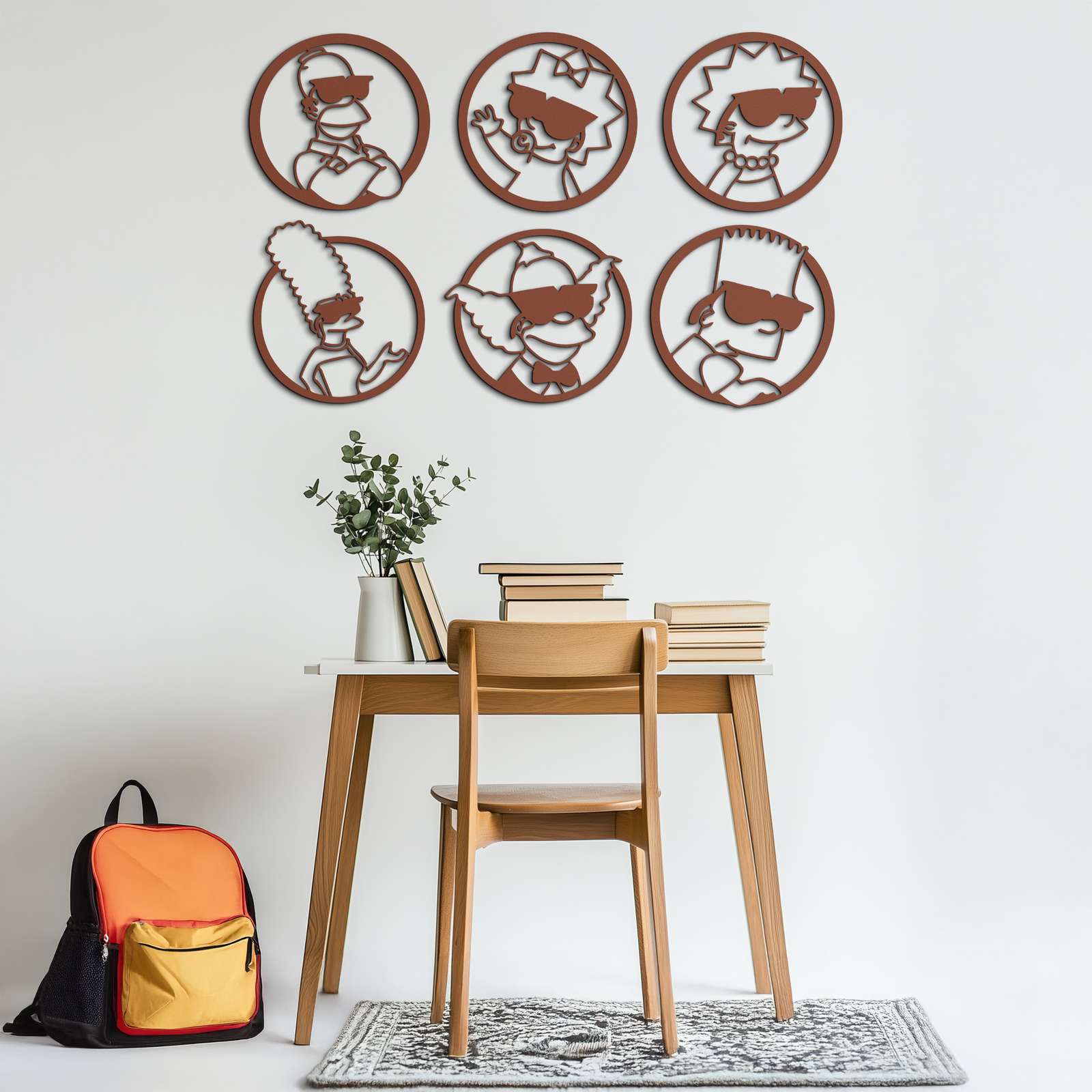 Cartoon Family Silhouette Metal Wall Art – Fun Black Modern Home Decor- KAF528