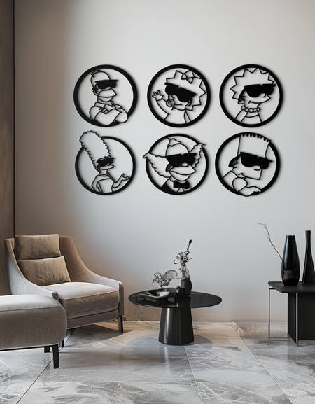 Çizgi Film Aile Silüeti Metal Duvar Sanatı – Eğlenceli Siyah Modern Ev Dekoru- KAF528