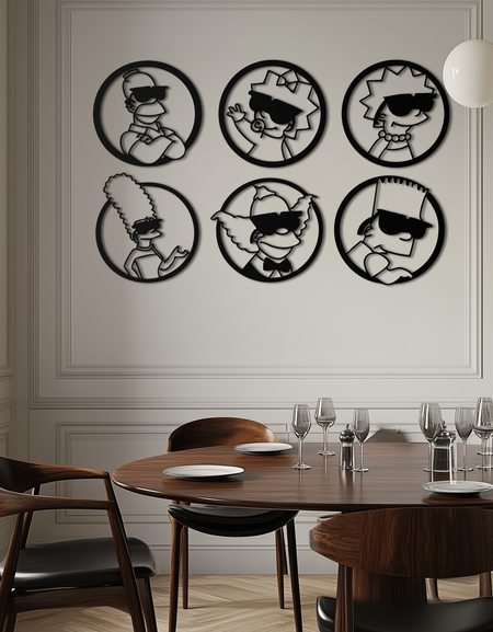 Çizgi Film Aile Silüeti Metal Duvar Sanatı – Eğlenceli Siyah Modern Ev Dekoru- KAF528