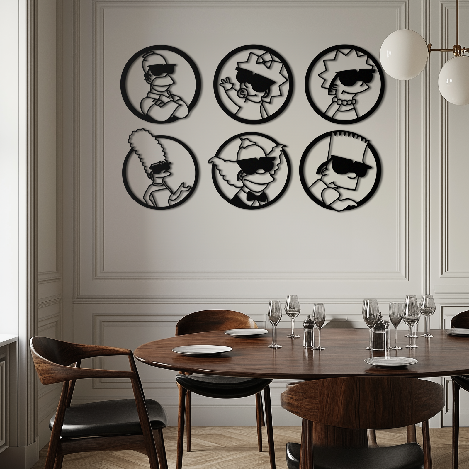 Cartoon Family Silhouette Metal Wall Art – Fun Black Modern Home Decor- KAF528