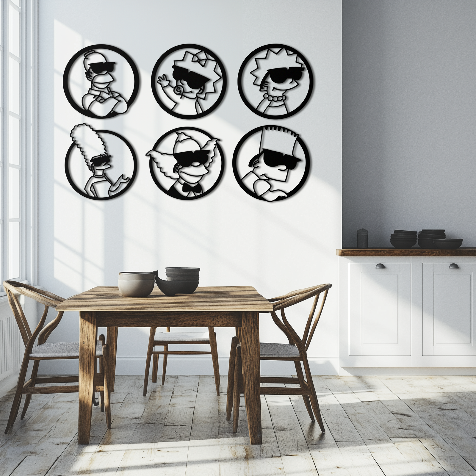 Cartoon Family Silhouette Metal Wall Art – Fun Black Modern Home Decor- KAF528