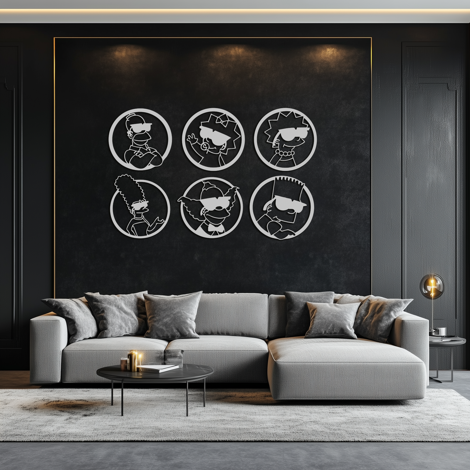 Cartoon Family Silhouette Metal Wall Art – Fun Black Modern Home Decor- KAF528