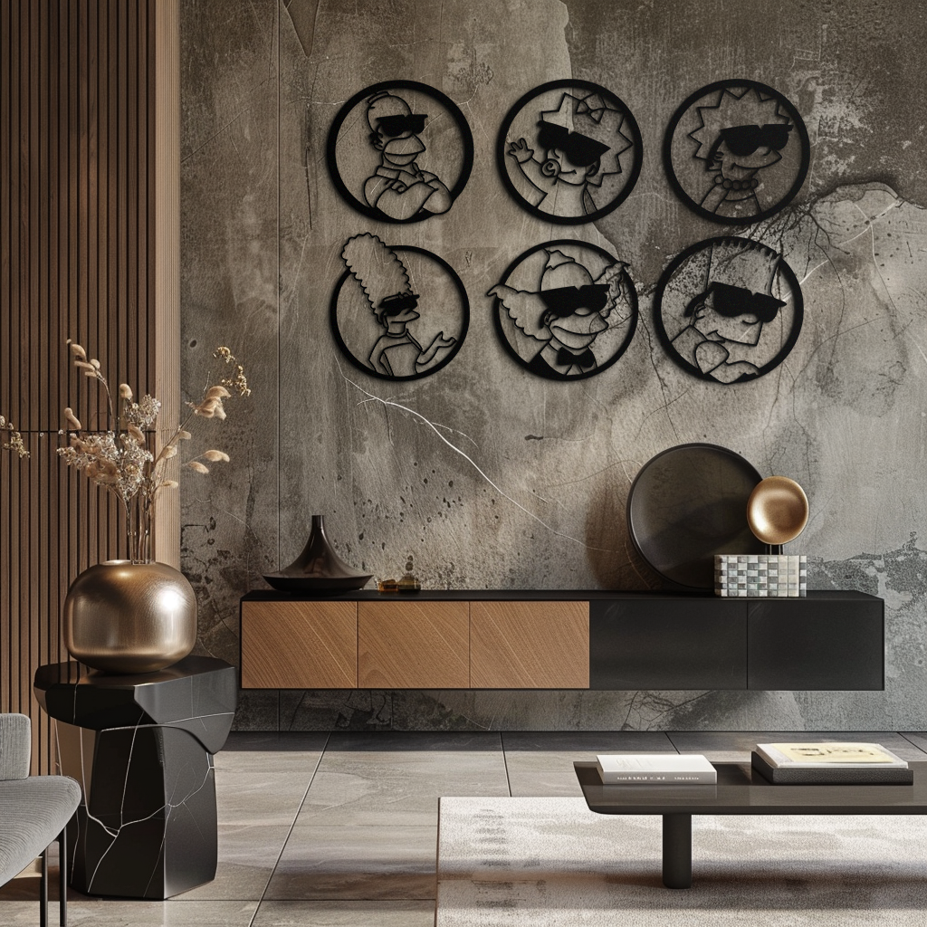 Cartoon Family Silhouette Metal Wall Art – Fun Black Modern Home Decor- KAF528