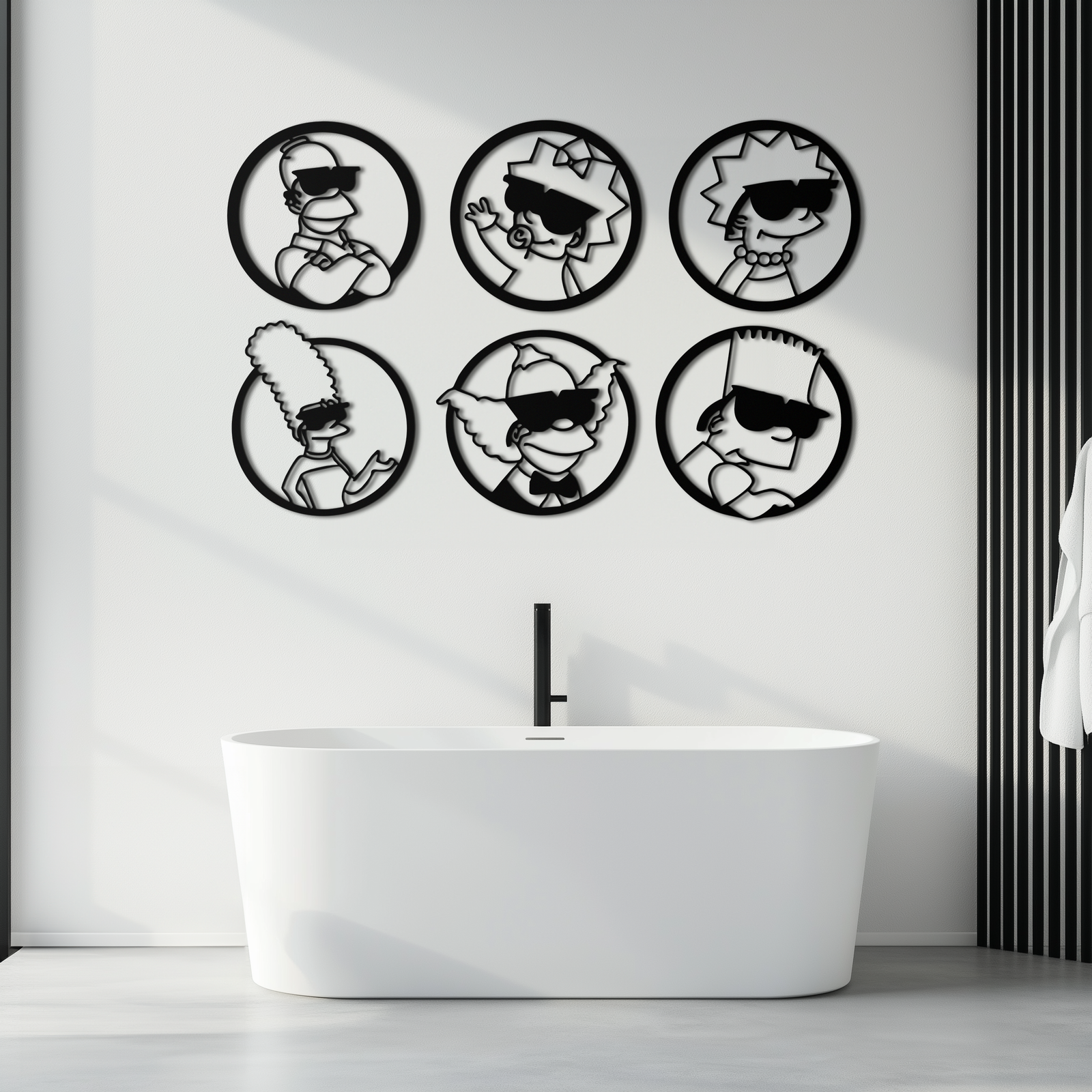 Cartoon Family Silhouette Metal Wall Art – Fun Black Modern Home Decor- KAF528