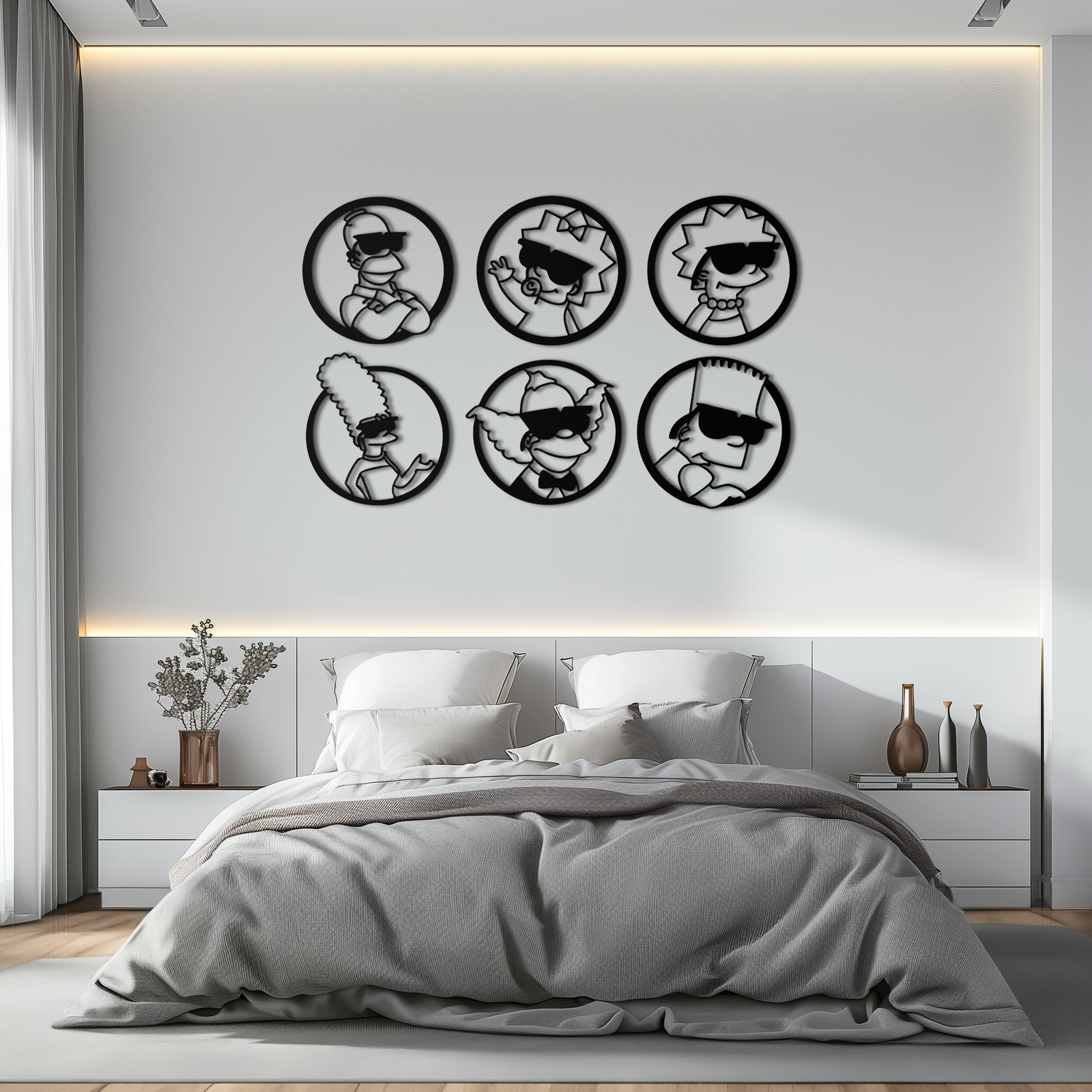 Cartoon Family Silhouette Metal Wall Art – Fun Black Modern Home Decor- KAF528