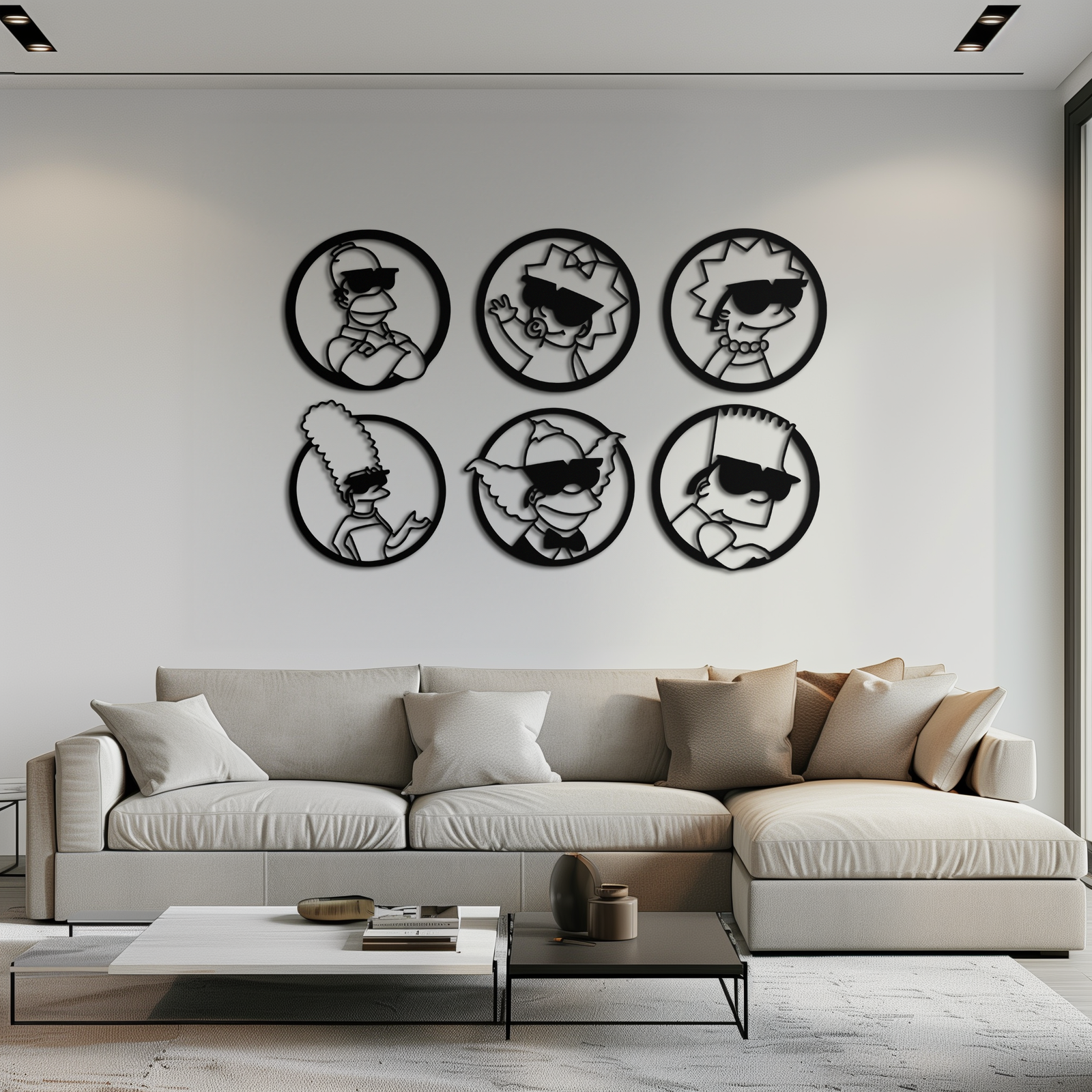 Cartoon Family Silhouette Metal Wall Art – Fun Black Modern Home Decor- KAF528