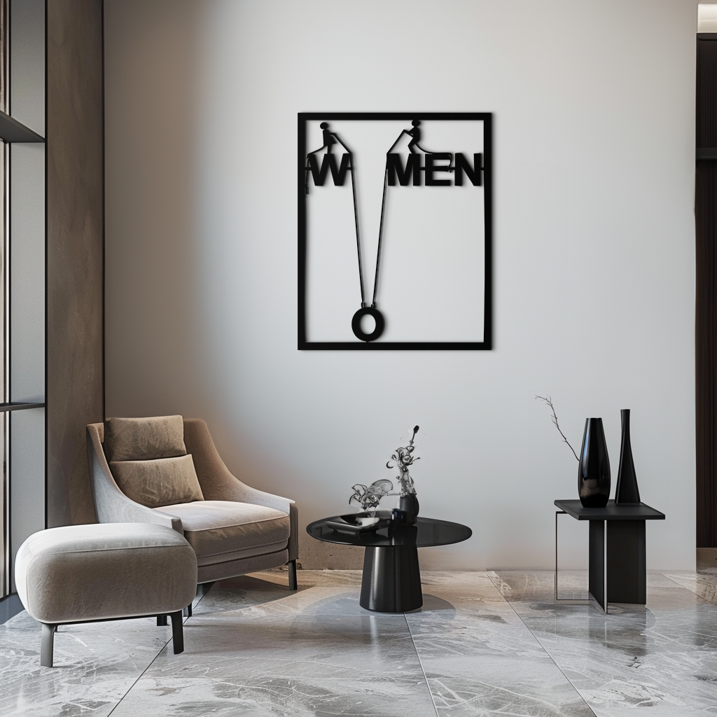 Minimalist "Women" Typography Metal Wall Art – Modern Black Statement Piece- KAF529