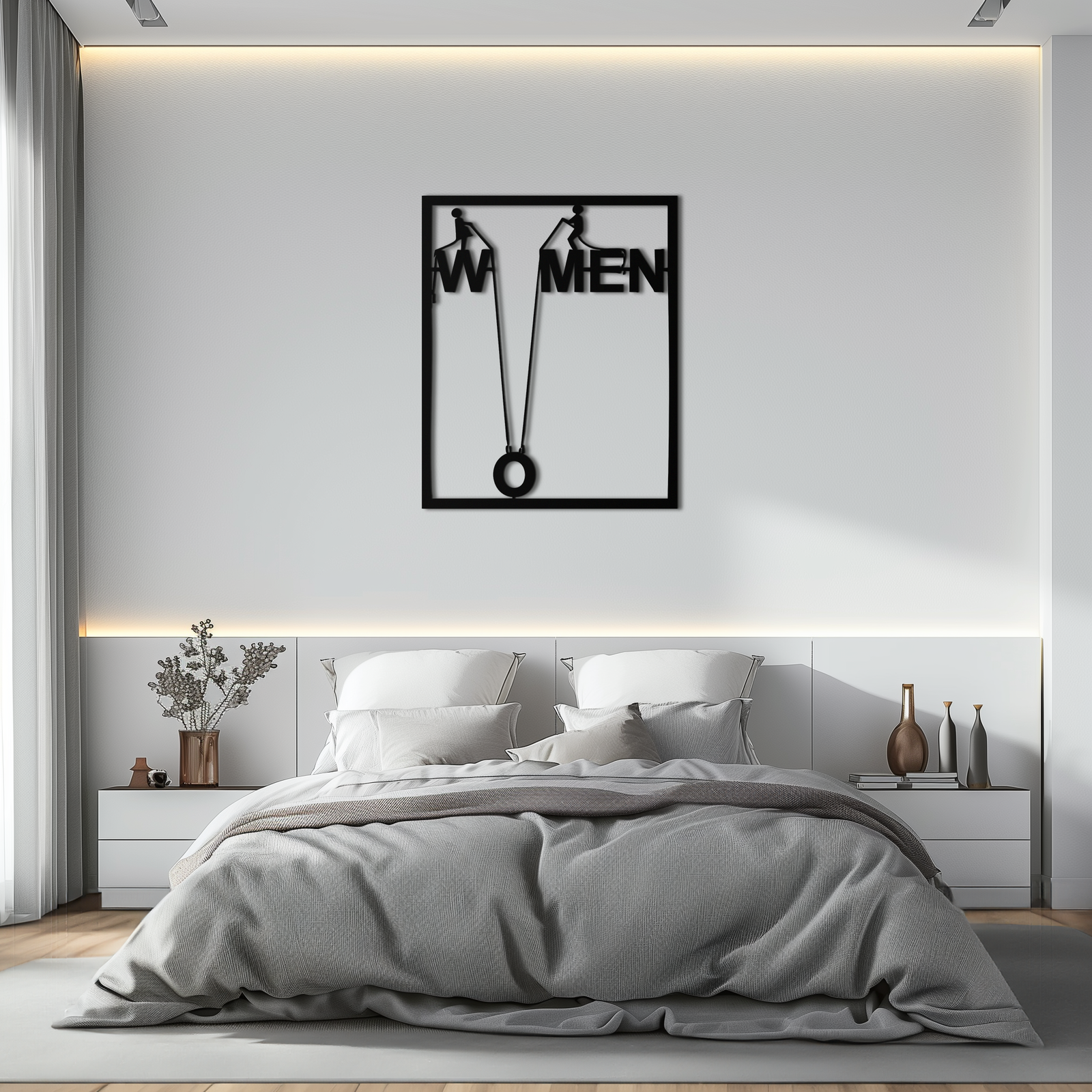 Minimalist "Women" Typography Metal Wall Art – Modern Black Statement Piece- KAF529