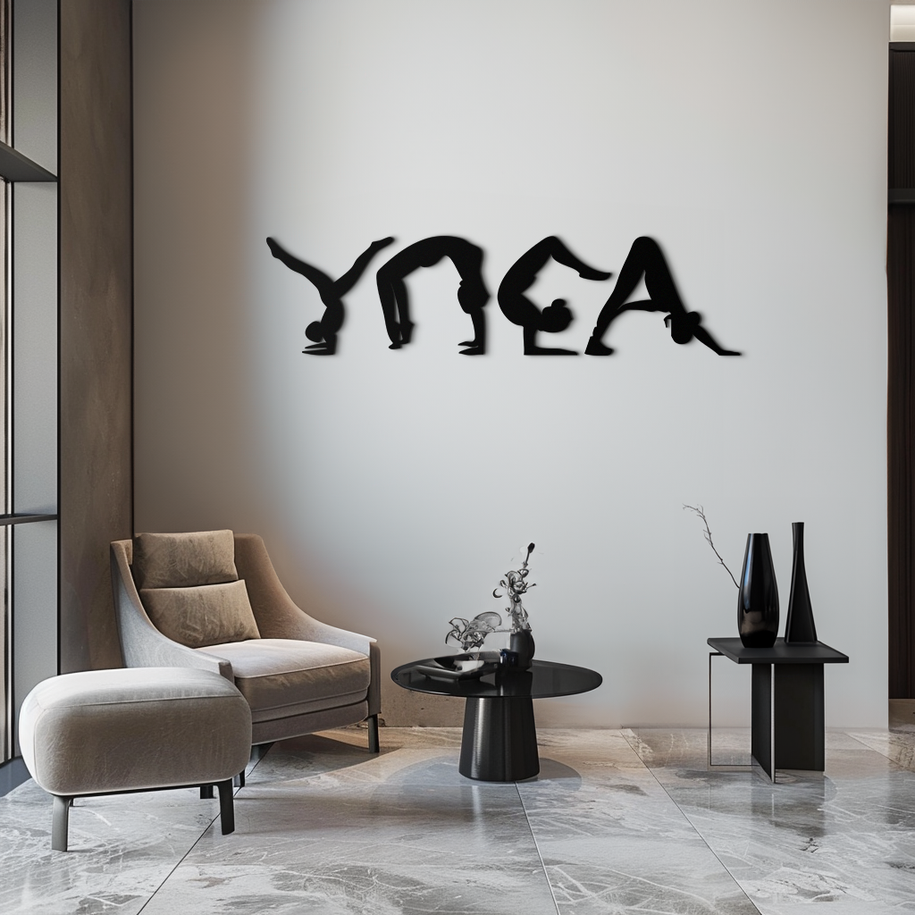 Yoga Pose Silhouette Metal Wall Art – Modern Fitness Home Decor- KAF530