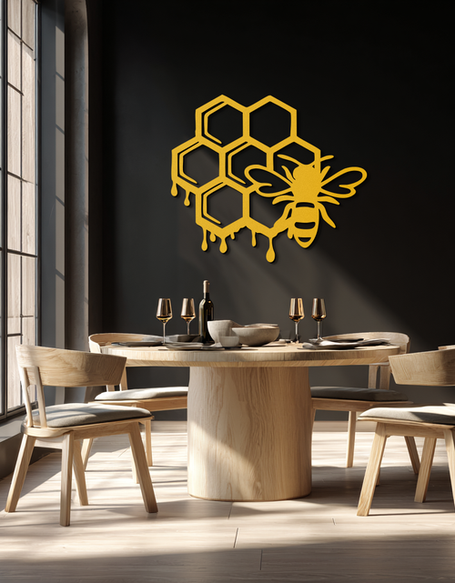 Load image into Gallery viewer, Honeybee and Honeycomb Silhouette Metal Wall Art – Modern Bee Home Decor- KAF543
