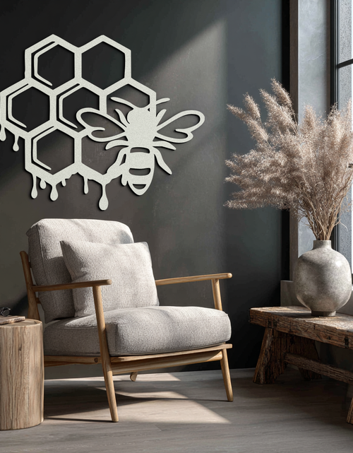 Load image into Gallery viewer, Honeybee and Honeycomb Silhouette Metal Wall Art – Modern Bee Home Decor- KAF543
