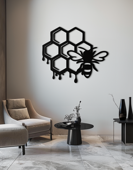 Honeybee and Honeycomb Silhouette Metal Wall Art – Modern Bee Home Decor- KAF543