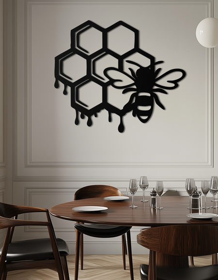 Honeybee and Honeycomb Silhouette Metal Wall Art – Modern Bee Home Decor- KAF543