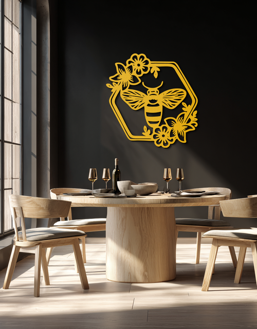 Load image into Gallery viewer, Floral Bee Silhouette Metal Wall Art – Nature Inspired Home Decoration- KAF544
