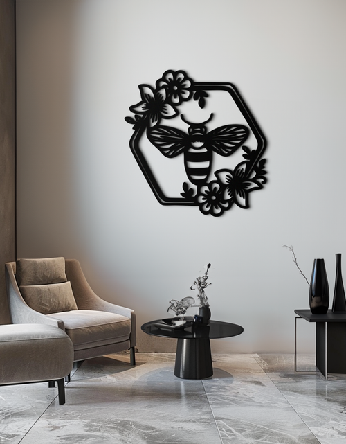 Load image into Gallery viewer, Floral Bee Silhouette Metal Wall Art – Nature Inspired Home Decoration- KAF544
