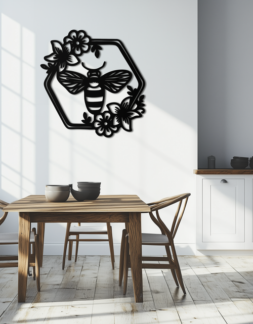 Load image into Gallery viewer, Floral Bee Silhouette Metal Wall Art – Nature Inspired Home Decoration- KAF544
