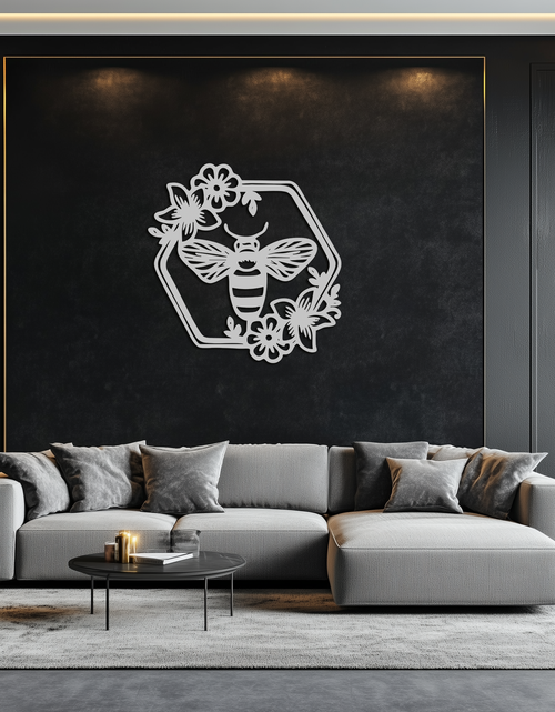 Load image into Gallery viewer, Floral Bee Silhouette Metal Wall Art – Nature Inspired Home Decoration- KAF544
