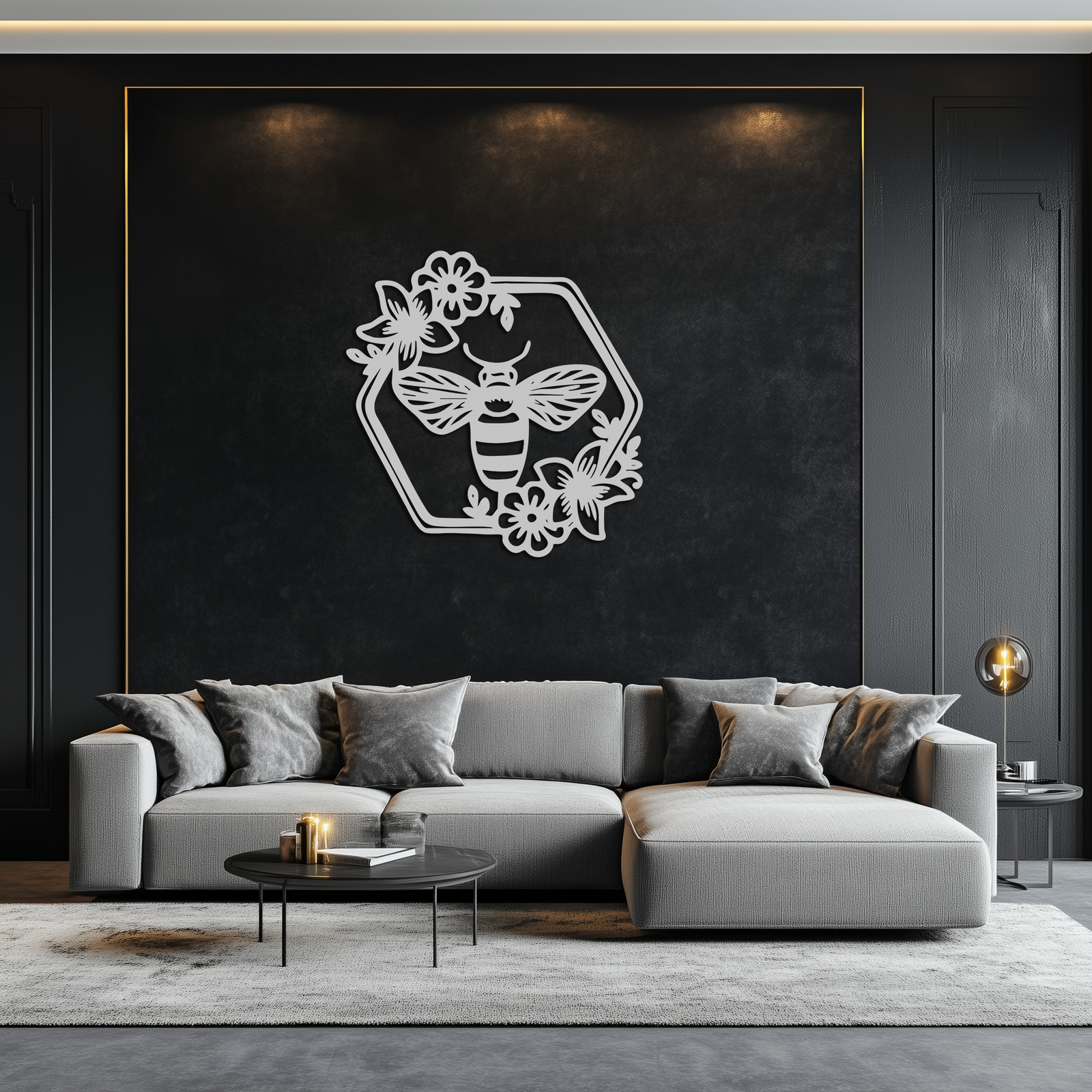 Floral Bee Silhouette Metal Wall Art – Nature Inspired Home Decoration- KAF544
