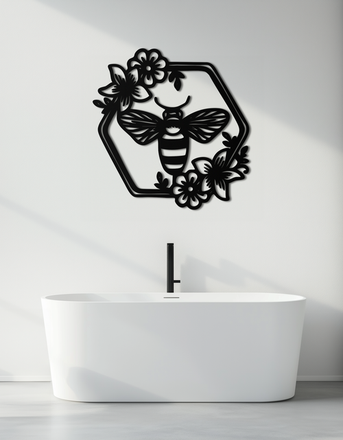 Load image into Gallery viewer, Floral Bee Silhouette Metal Wall Art – Nature Inspired Home Decoration- KAF544
